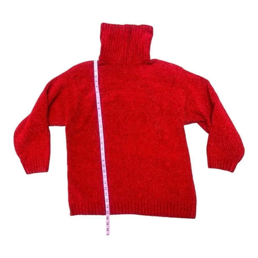 Vintage Liz Wear Red Chenille Turtleneck 80s Shoulder Pads Size Large EUC